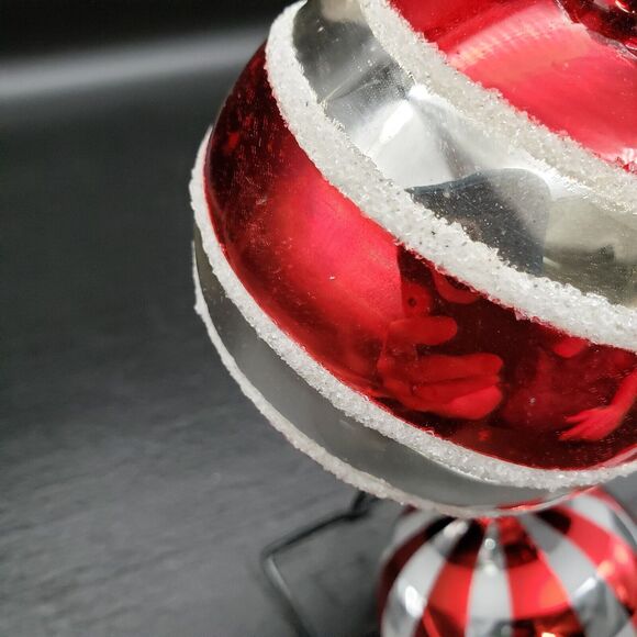 Set of 3 Glass Christmas Ornaments 3" Red White Green Painted Holiday Balls - Picture 3 of 12